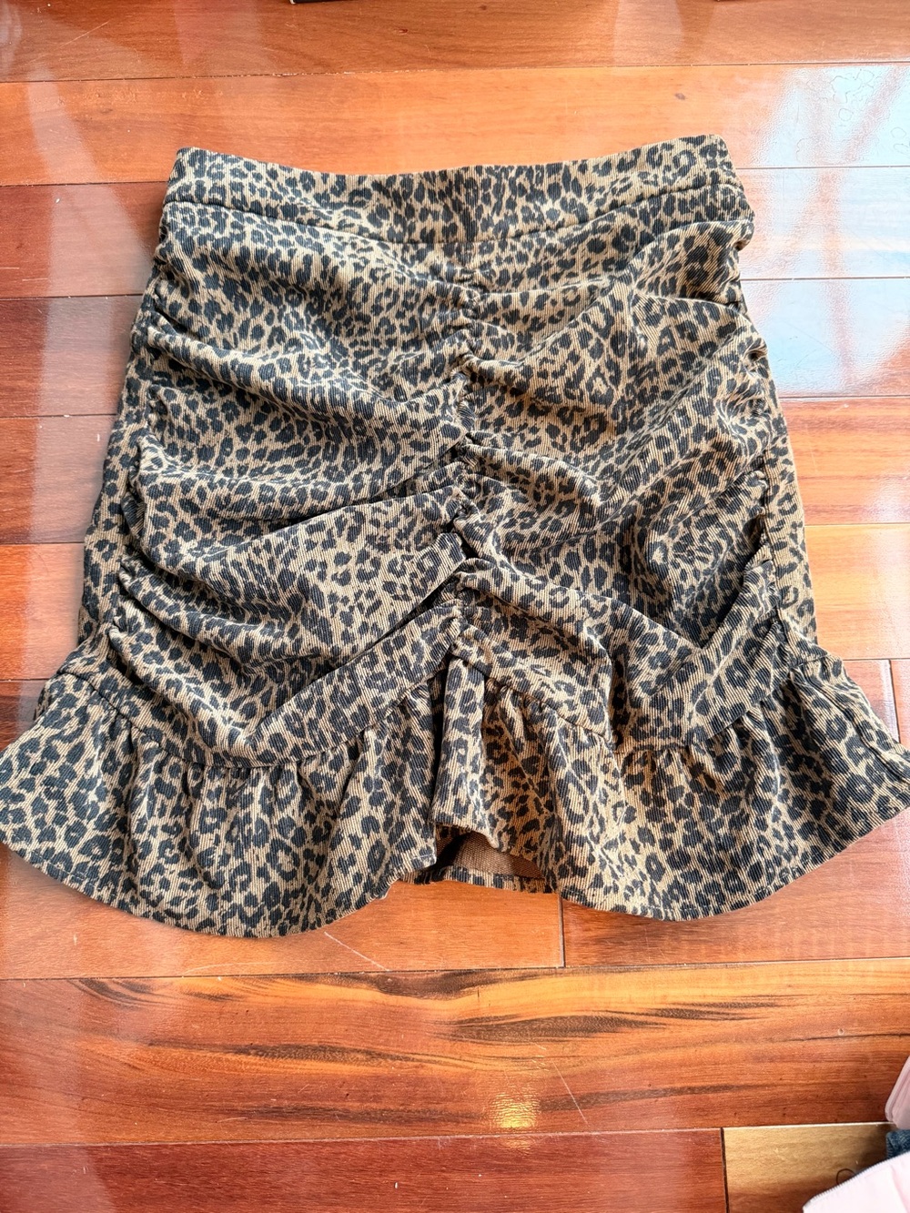 Zara Leopard Print Ruffled Corduroy Mini Skirt Size XS